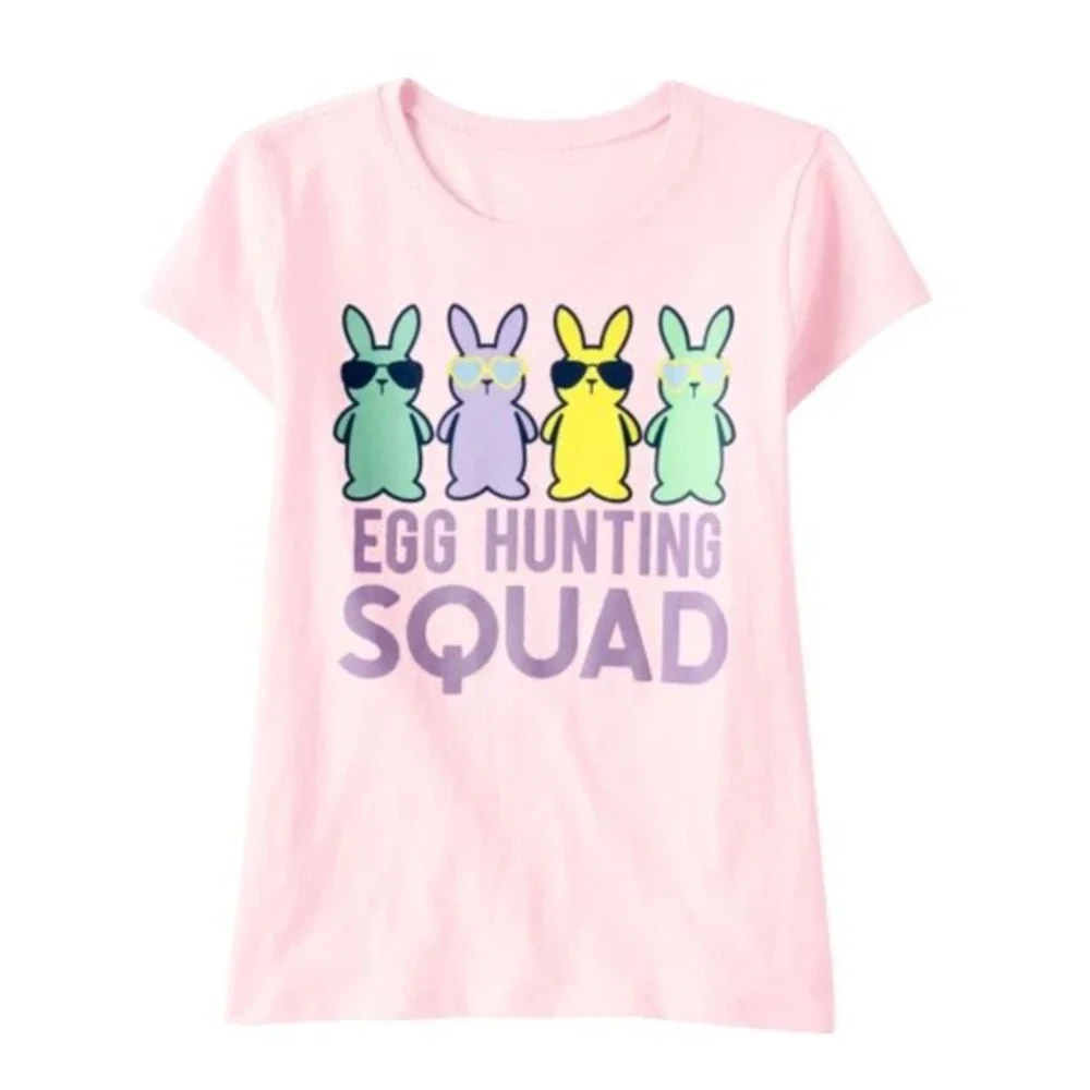Girl's XL 14 t-shirt Egg Hunting Squad Easter Short Sleeve Crew Neck